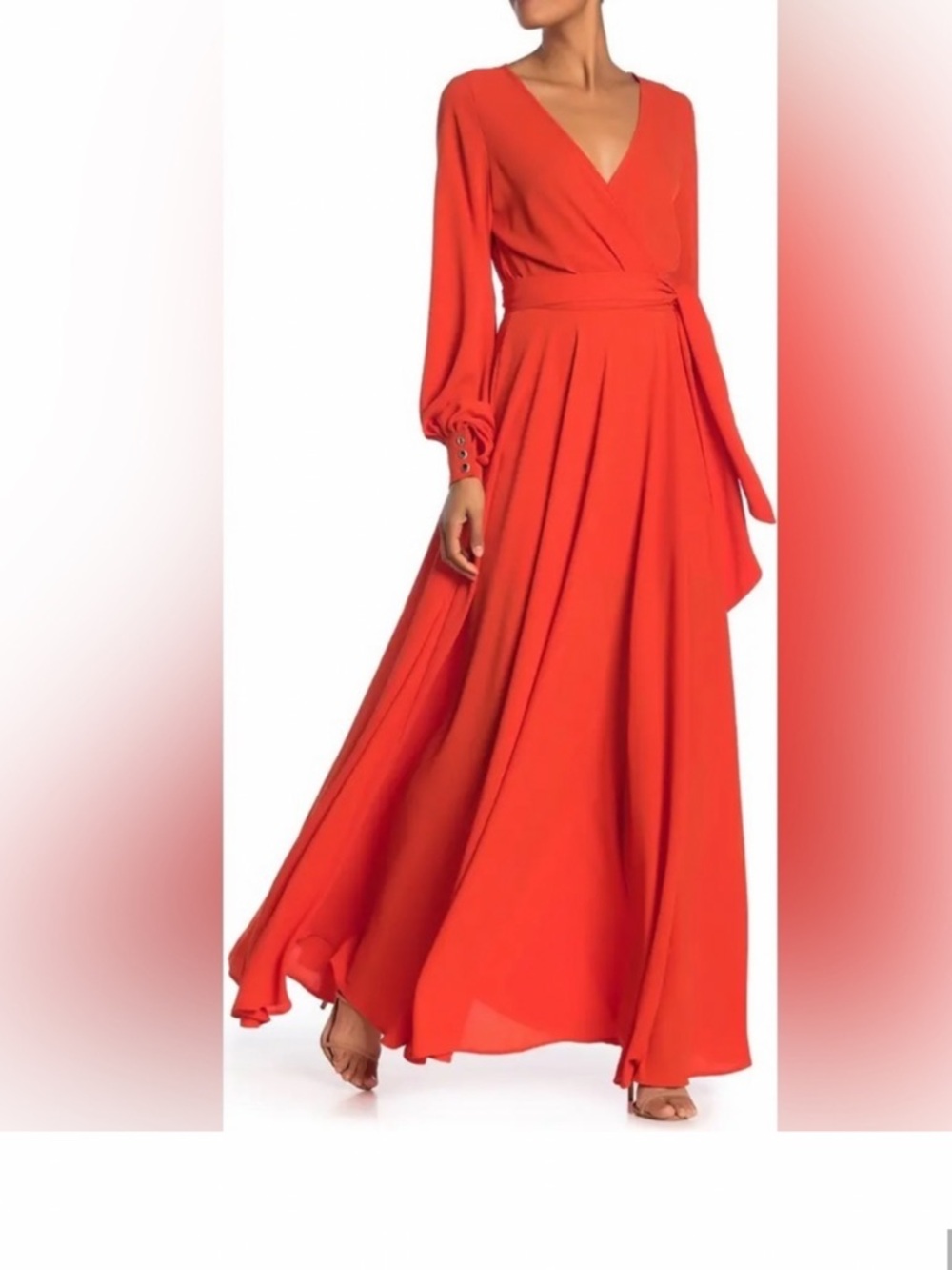 Meghan LA Coral-Red Wrap Maxi Dress with Tie Waist never worn tag missing
